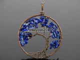 Lapis Lazuli Chip Beads Tree of Life Pendant Necklace