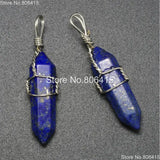 Lapis Lazuli Wire Wrap Hexagonal Pointed Healing Pendant Necklaces Earrings