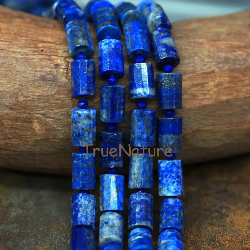 Natural Lapis Lazuli Tube Faceted Stone Full Strand 15.5 inch