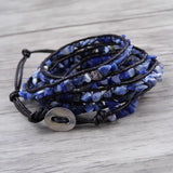 Lapis Lazuli Leather Bracelet Chip Beads Wrap Stackable Bracelet