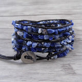 Lapis Lazuli Leather Bracelet Chip Beads Wrap Stackable Bracelet
