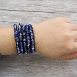 Lapis Lazuli Leather Bracelet Chip Beads Wrap Stackable Bracelet