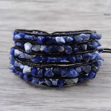 Lapis Lazuli Leather Bracelet Chip Beads Wrap Stackable Bracelet