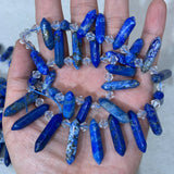 Lapis Lazuli Stone Beads 15'' Sticks Crystal Point Shape DIY Loose Beads