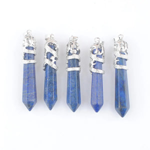 Lapis Lazuli Dragon Pendant Hexagonal Pillar Charm 5Pcs