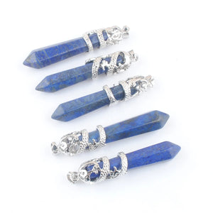 Lapis Lazuli Dragon Pendant Hexagonal Pillar Charm 5Pcs