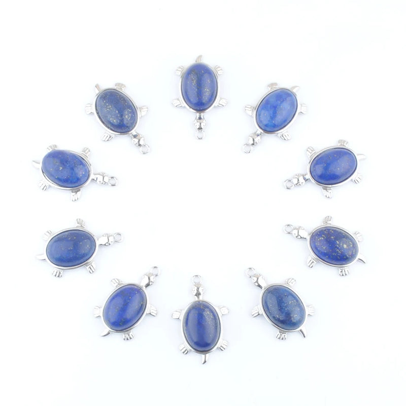 Lapis Lazuli Stone Turtle Pendant Jewelry Animal Charm 10Pcs