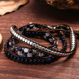 Lapis Lazuli Wrap Bracelet Geometric Hematite Beaded Jewelry