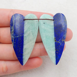 Lapis Lazuli & Amazonite Heart Earrings Bead, 45x25x5mm