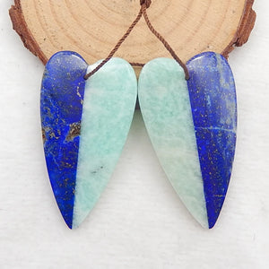 Lapis Lazuli & Amazonite Heart Earrings Bead, 45x25x5mm