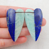 Lapis Lazuli & Amazonite Heart Earrings Bead, 45x25x5mm