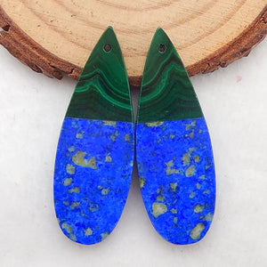 Lapis Lazuli Malachite Intarsia Teardrop Earrings Bead 40x14x3mm