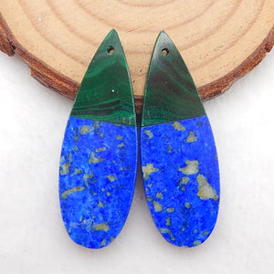 Lapis Lazuli Malachite Intarsia Teardrop Earrings Bead 40x14x3mm