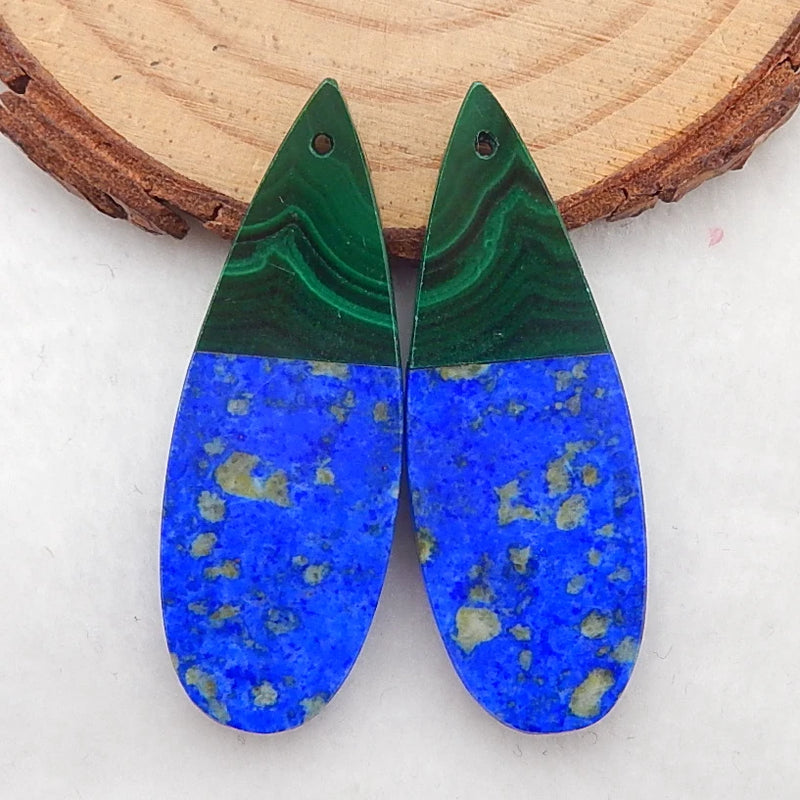 Lapis Lazuli Malachite Intarsia Teardrop Earrings Bead 40x14x3mm