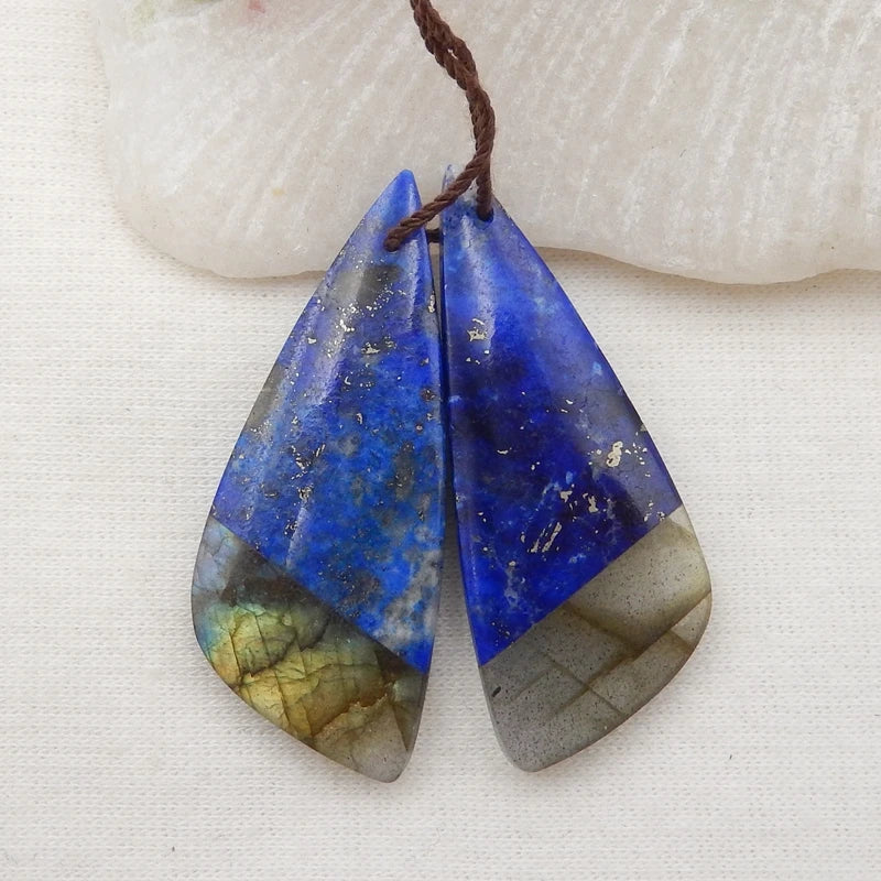 Lapis Lazuli Labradorite Intarsia Earrings Bead 40x16mm