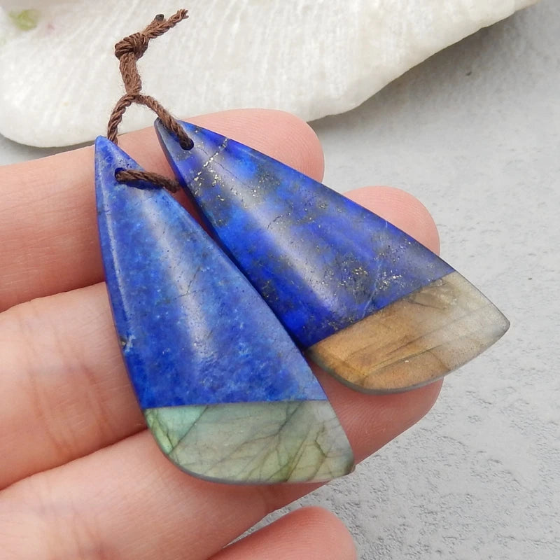 Lapis Lazuli Labradorite Intarsia Earrings Beads for DIY Jewelry Making