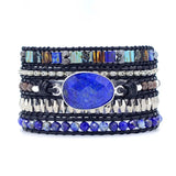 Vintage Leather Bracelet Natural Lapis Stone Wrap Bracelet