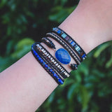 Vintage Leather Bracelet Natural Lapis Stone Wrap Bracelet