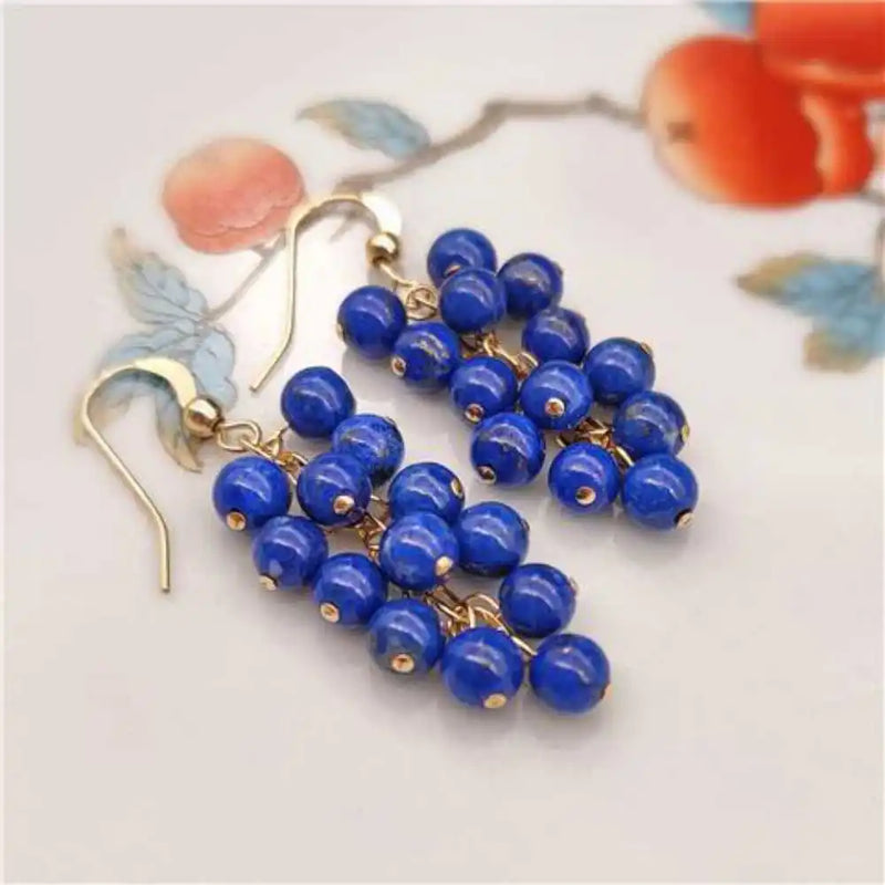 Lapis Lazuli Beads Earrings Grapes Cluster Holiday Jewelry