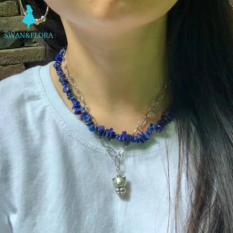 Natural Lapis Lazuli Choker Necklace Gemstone High Jewelry