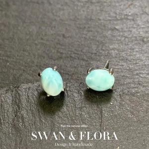 Natural Larima 925 Sterling Silver Stud Earrings Allergy-Free Gemstone Jewelry