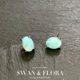 Natural Larima 925 Sterling Silver Stud Earrings Allergy-Free Gemstone Jewelry