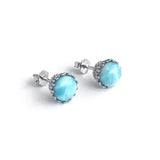 Larimar Stud Earrings Sterling Silver 6mm Gemstone Fine Jewelry for Woman