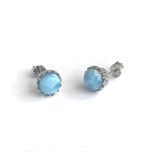 Larimar Stud Earrings Sterling Silver 6mm Gemstone Fine Jewelry for Woman