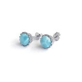 Larimar Stud Earrings Sterling Silver 6mm Gemstone Fine Jewelry for Woman