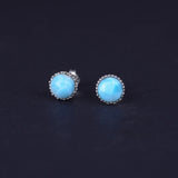 Larimar Stud Earrings Sterling Silver 6mm Gemstone Fine Jewelry for Woman