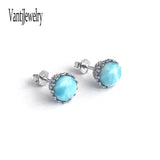 Larimar Stud Earrings Sterling Silver 6mm Gemstone Fine Jewelry for Woman