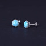 Larimar Stud Earrings Sterling Silver 6mm Gemstone Fine Jewelry for Woman