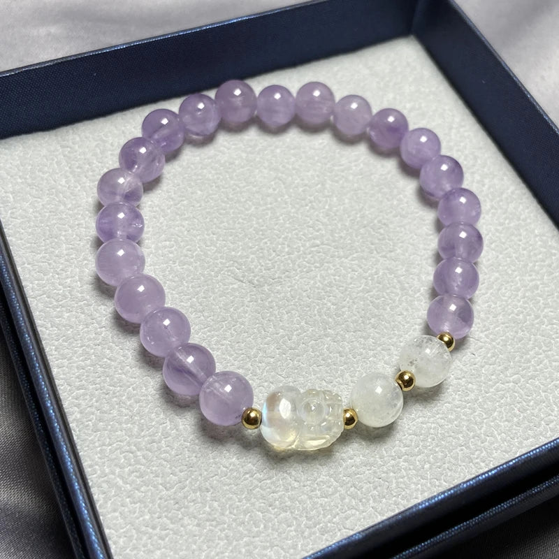 Lavender Amethyst Quartz Bracelet Moonstone Purple Stretch Bracelet