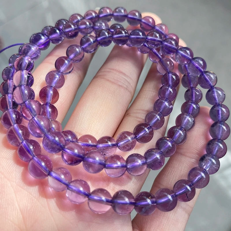 Lavender Amethyst Quartz Crystal Bracelet 6mm Round Beads 3 Laps AAAAAA