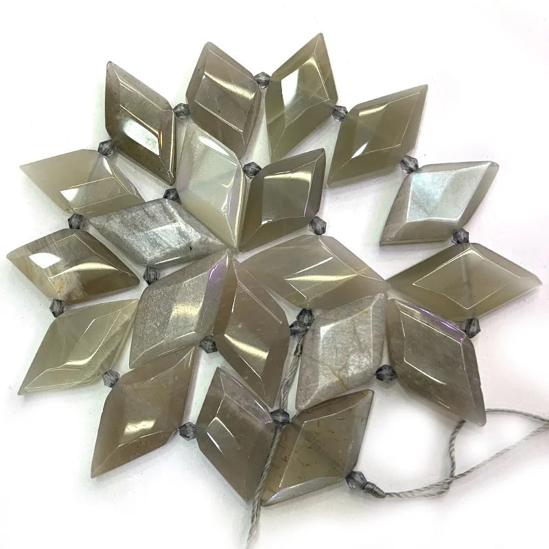 Lemon Quartz Moonstone Sunstone Stone Beads 15'' Rhombus Square DIY Loose Beads