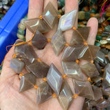 Lemon Quartz Moonstone Sunstone Stone Beads 15'' Rhombus Square DIY Loose Beads