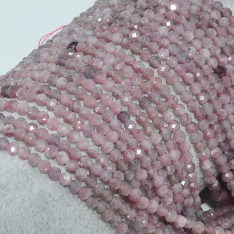 Natural Lepidolite Faceted Round Beads 4mm