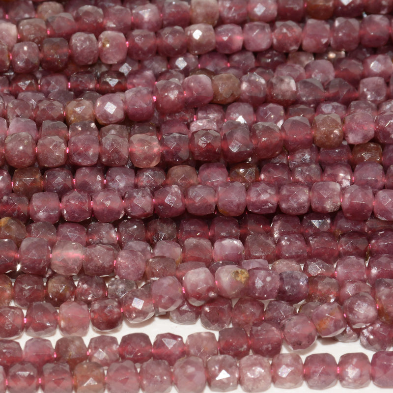 Lepidolite Faceted Cube Beads 4mm-4.2mm