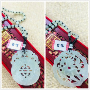 Xiuyan Jade Carved Dragon Horse Pendant Necklace Sweater Chain