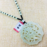 Xiuyan Jade Carved Dragon Horse Pendant Necklace Sweater Chain