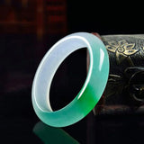 Natural Hand Carved Wide Green Bracelet Men Women Beauty Gift