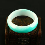 Hand-carved Wide Jade Bracelet - Blue-green Beauty Bracelet