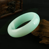 Hand-carved Wide Jade Bracelet - Blue-green Beauty Bracelet