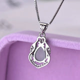 Green Jade Drop Pendant Necklace 925 Silver Jadeite Chalcedony Amulet