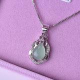 Green Jade Drop Pendant Necklace 925 Silver Jadeite Chalcedony Amulet