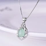 Green Jade Drop Pendant Necklace 925 Silver Jadeite Chalcedony Amulet