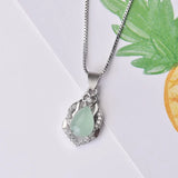Green Jade Drop Pendant Necklace 925 Silver Jadeite Chalcedony Amulet