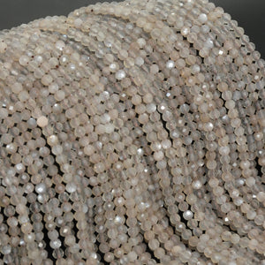 Natural Light Grey Brown Moonstone Faceted Round Beads 2.7mm