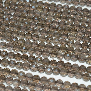 Natural Light Smoky Quartz 4mm Faceted Round Beads