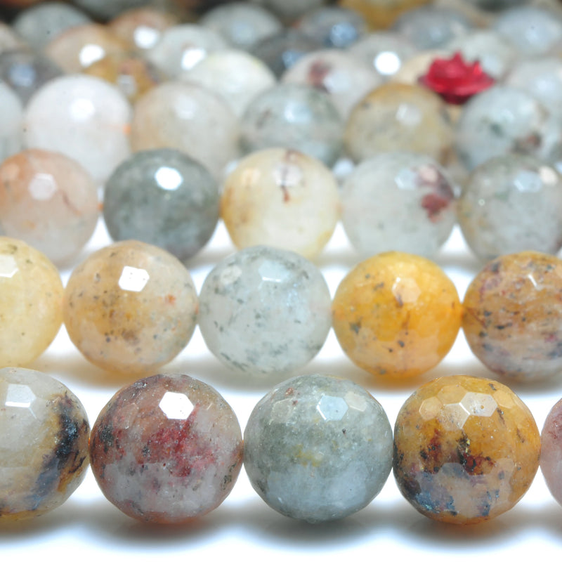 Natural Lodolite Quartz Faceted Round Beads Gemstone Bracelet Necklace Diy